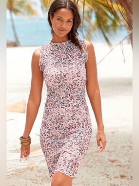 Sleeveless Midi Dress in Rust, Cream & Black Floral